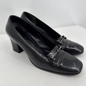Gucci Vintage Round Toe With Bit Leather Pumps Black 7B Designer Comfort Heel
